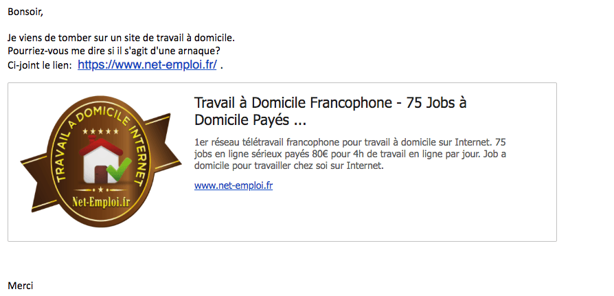 copie ecran mail site arnaque net-emploi
