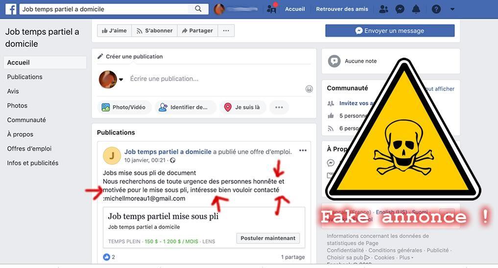 Attention aux annonces de mise sous pli sur Facebook